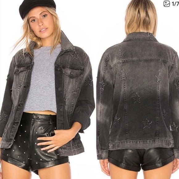 Rails Oversized Star Patch Faded DenimJacket Black Womens Size Large